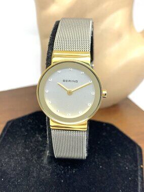 Bering Women's Watch 10126-001 Quartz Silver Dial Two Tone 25mm Petite Mesh